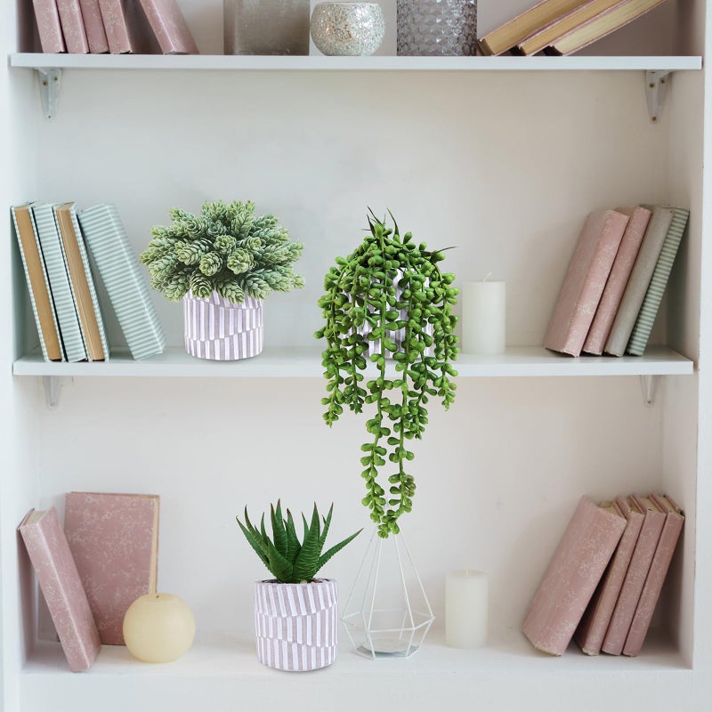 Winlyn Winlyn 3 Pack Small Faux Succulent Plants Fake String of Pearls Aloe Hops Succulents in Gray Geometric Concrete Pots Artificial Potted Plant for Office Desk Home Tabletop Windowsill Shelf Decor  - Image 3