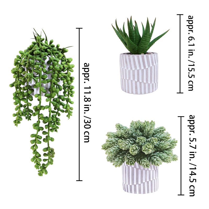 Winlyn Winlyn 3 Pack Small Faux Succulent Plants Fake String of Pearls Aloe Hops Succulents in Gray Geometric Concrete Pots Artificial Potted Plant for Office Desk Home Tabletop Windowsill Shelf Decor  - Image 2