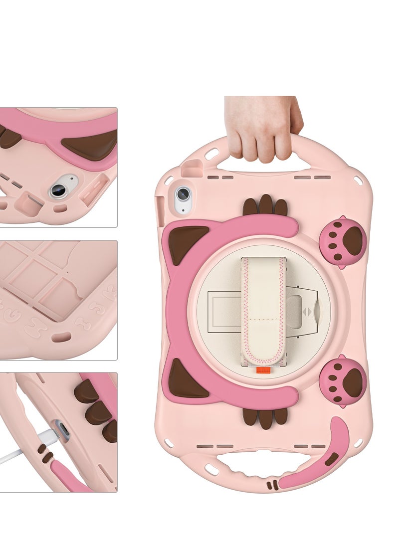 GULFLINK Cute Cat Kids Case with 360 Degree Rotatable Stand Hand Strap Shoulder Strap for ipad 10th 10.9 inch 2022（A2757/A2777）Pink - Image 2