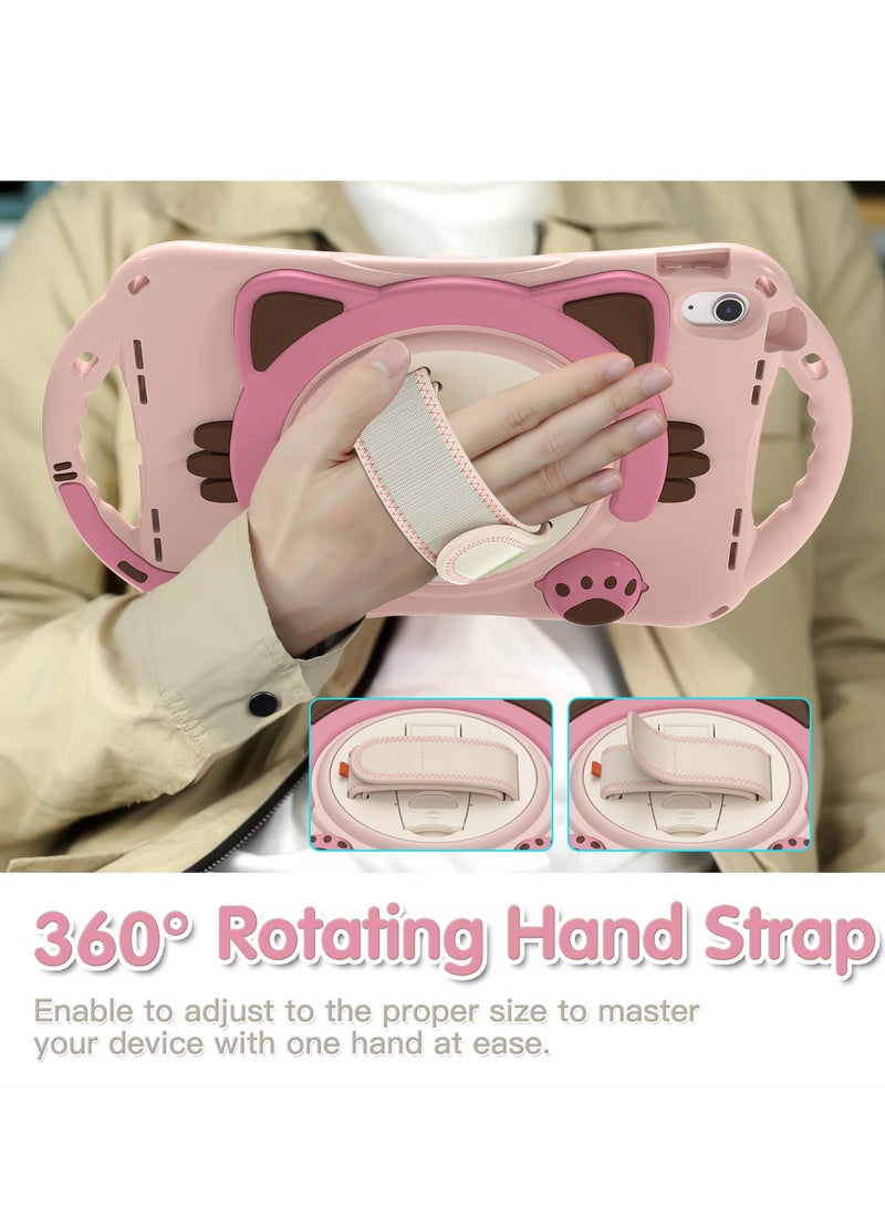 GULFLINK Cute Cat Kids Case with 360 Degree Rotatable Stand Hand Strap Shoulder Strap for ipad 10th 10.9 inch 2022（A2757/A2777）Pink - Image 4