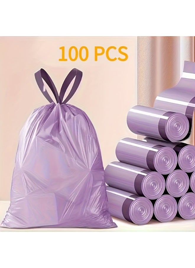 Generic 100pcs High Quality Plastic Drawstring Purple Garbage Bags | Colorful Garbage Bag, Suitable for Kitchen, Bathroom, Bedroom, Living Room, Home Use - Portable Trash  - Image 1