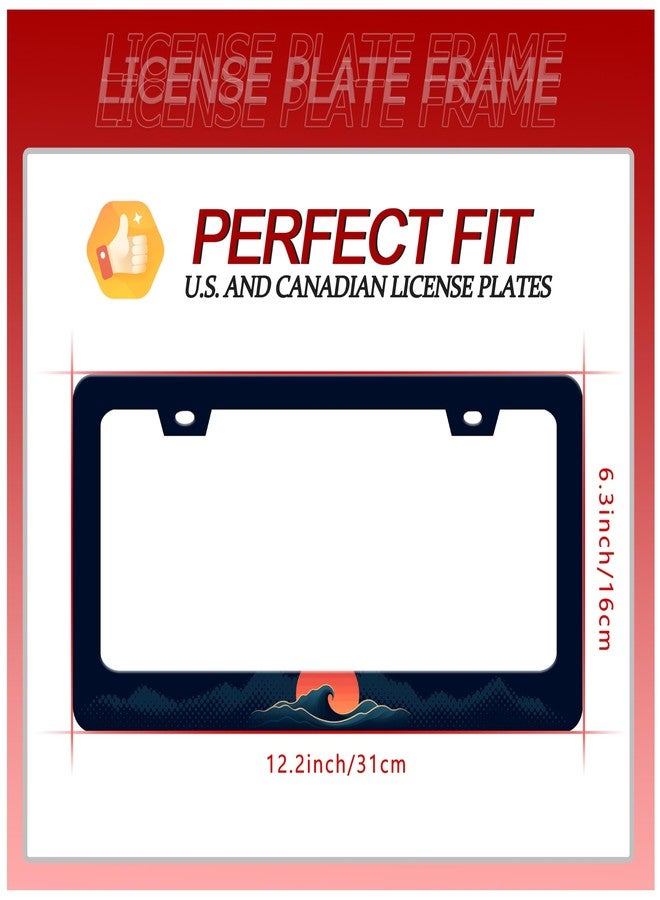 UNINDREM Sun Ocean Waves License Plate Frame Funny Sea Wave Art Stainless Steel License Plate Frames Rust-Proof Auto Parts Decoration with Screws License Plate Holder for Men Women Youth 12x6 Inch - Image 3
