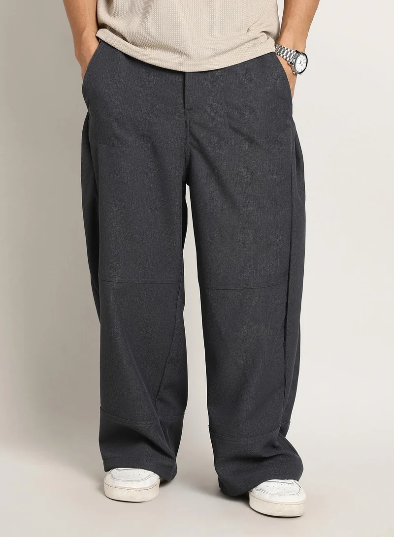 Campus Sutra Campus Sutra Men’s Charcoal Grey Baggy Cargo Trousers – Lightweight Polycotton, Relaxed Fit, Casual Wear