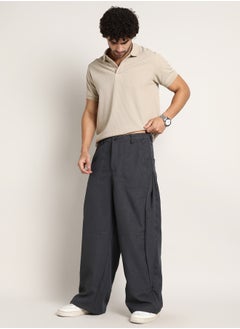 Campus Sutra Men's Charcoal Grey Panelled Baggy Cargo Trousers  - Image 4