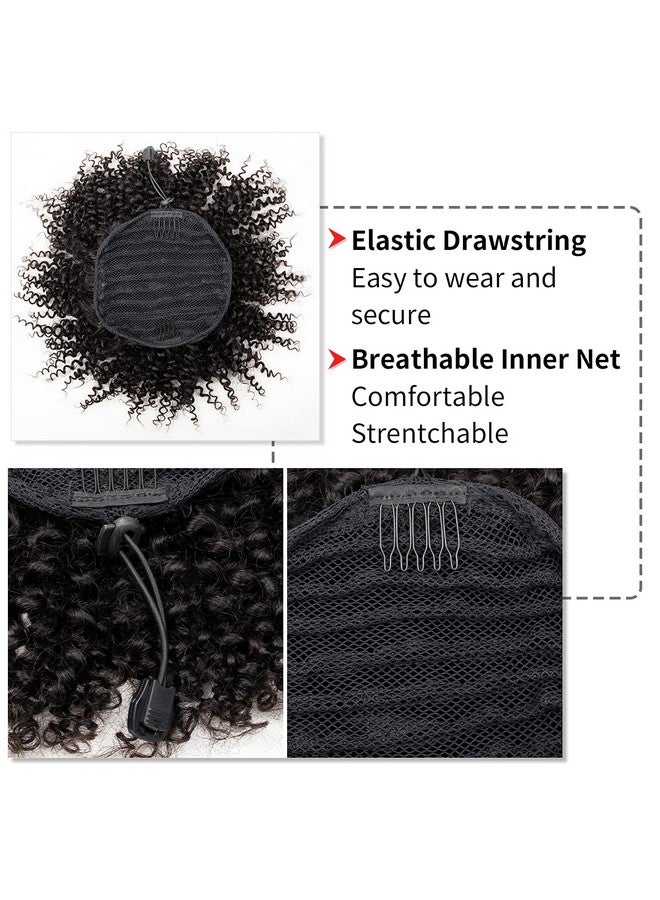 FEIPRO Natural Drawstring Ponytails Real Human Hair For African Black Women Girls Kidsshort Afro Puffs Hair Buns Kinky Curly Hairpieces With 2 Stable Combs (8 Inch1B Natural Black) - Image 4