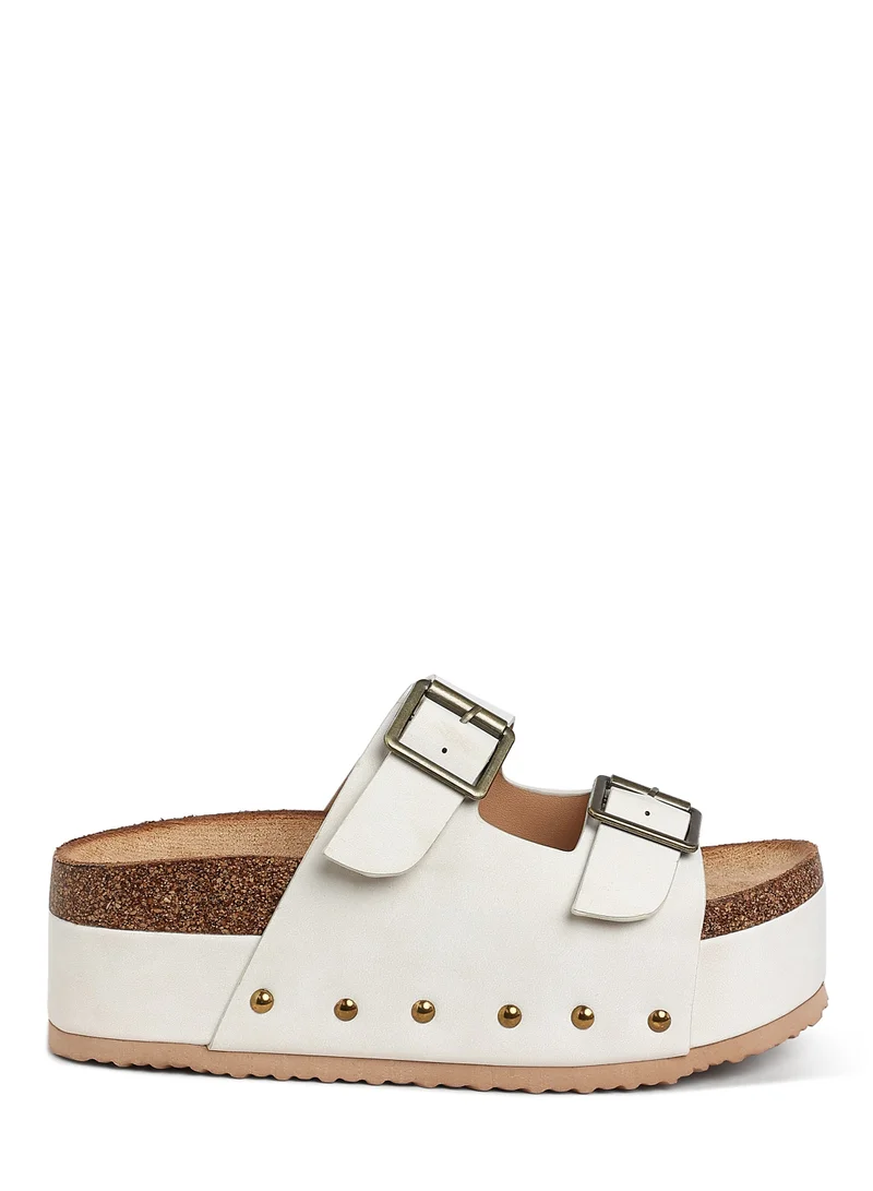 London Rag Studded Faux Leather Slip Ons in Off White