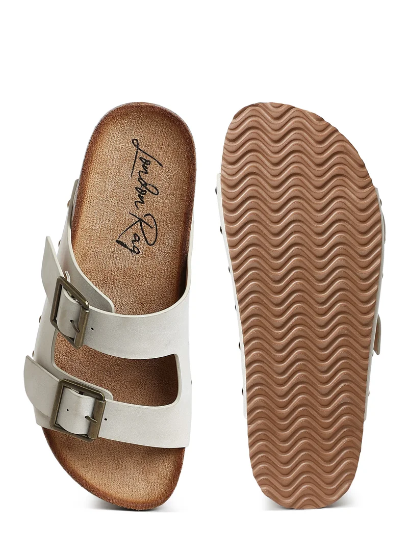 London Rag Studded Faux Leather Slip Ons in Off White