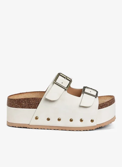 London Rag Studded Faux Leather Slip Ons in Off White