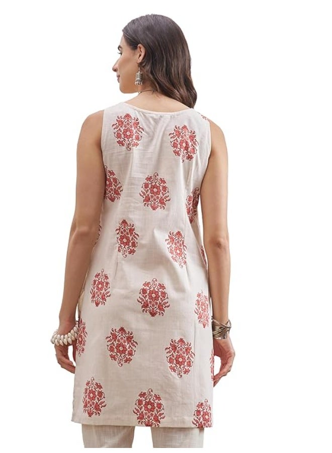Vishudh Women Kurta Off White/Rust 100% Cotton XL - Image 2