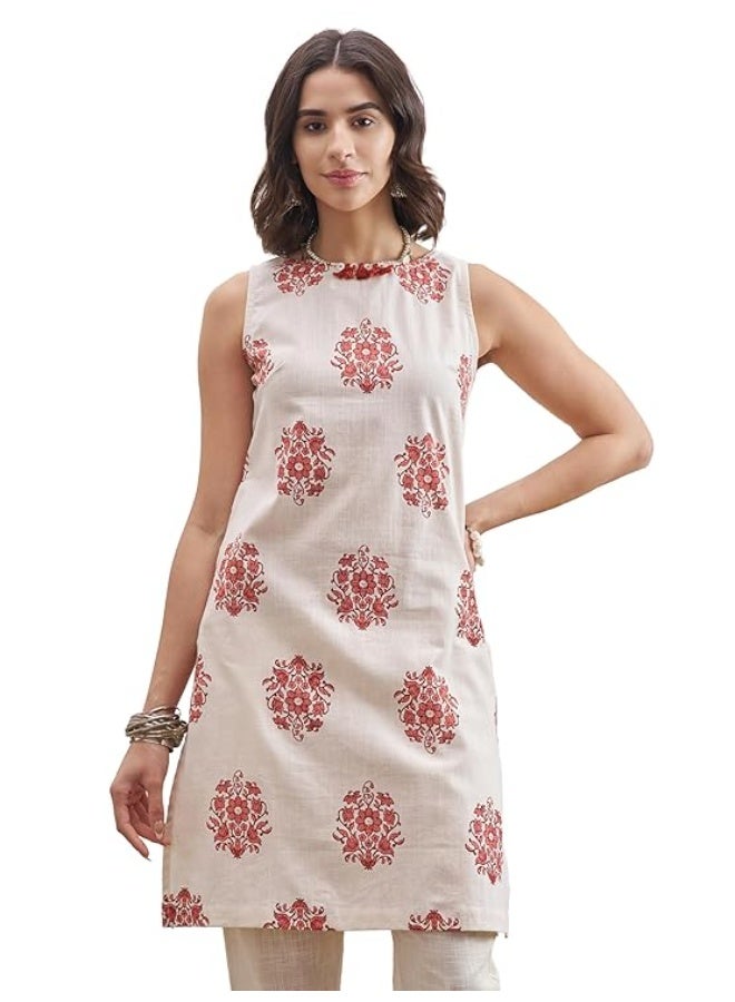 Vishudh Women Kurta Off White/Rust 100% Cotton XL - Image 1
