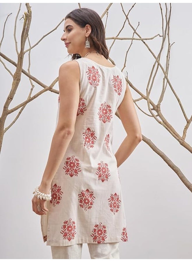 Vishudh Women Kurta Off White/Rust 100% Cotton XL - Image 4