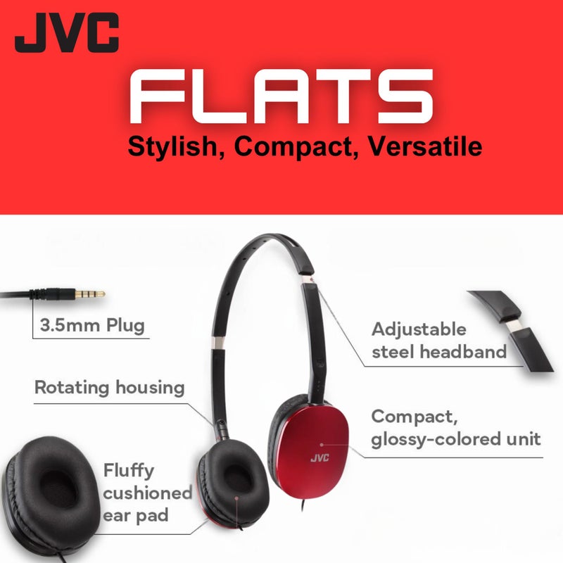JVC Flats On-Ear Wired Headphones - Flat Foldable Design - 30mm Driver for Powerful Sound - Soft Ear-Pads for Comfort â€“ Steel Headband - Lightweight & Portable - PC/Laptop/Gaming - 3.5mm Slim Plug - Image 2