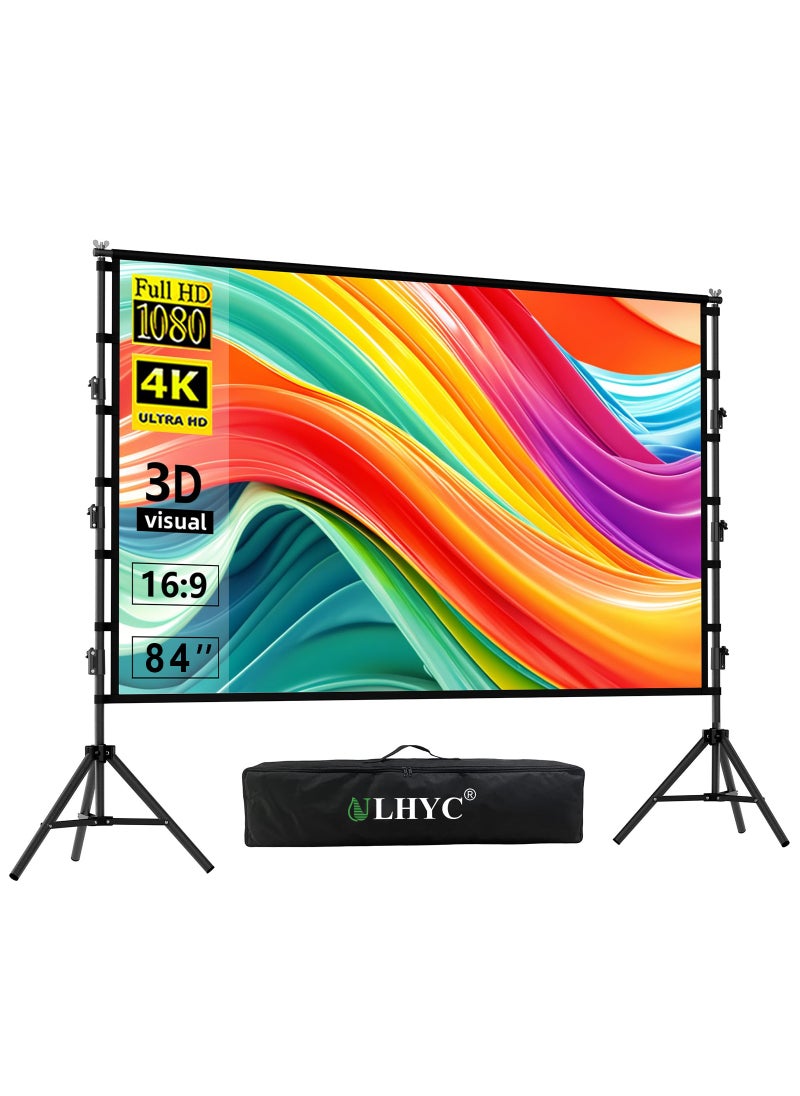 ULHYC Portable 84 inch 16:9 Foldable Projection Screen Soft Curtain With Tripod Stand and Carrying Bag for Indoor Outdoor Home Theater Backyard Cinema Travel  - Image 1