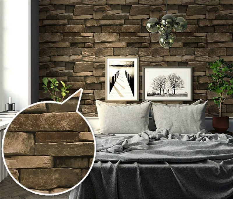 TUOKING Peel and Stick Stone Wallpaper Self-Adhesive Removable Wallpaper Home Decoration for Bedroom, Kitchen 17.7 in x 32 ft, Stone Brick - Image 2