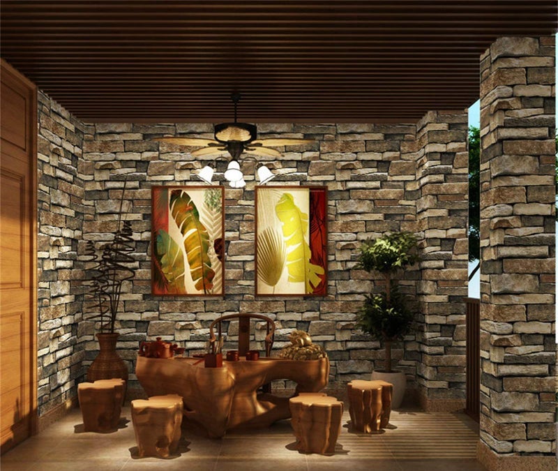 TUOKING Peel and Stick Stone Wallpaper Self-Adhesive Removable Wallpaper Home Decoration for Bedroom, Kitchen 17.7 in x 32 ft, Stone Brick - Image 1