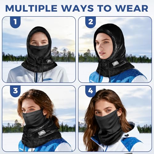 GXCROR Balaclava Ski Mask for Men & Women - Windproof Thermal Fleece Face Mask with Neck Gaiter for Skiing, Snowboarding Black - Image 4