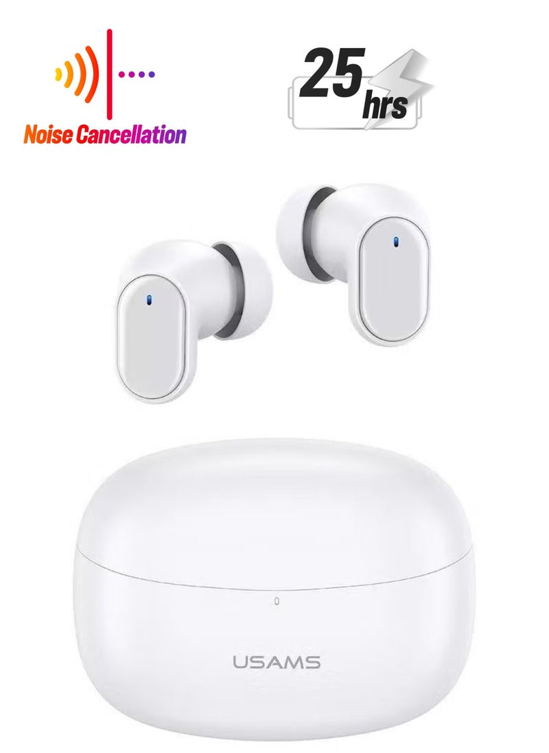 Usams - Wireless Bluetooth Headset BT 5.1 TWS Noise Reduction Low-Latency Gaming Headphone with Charging Case White - Image 1