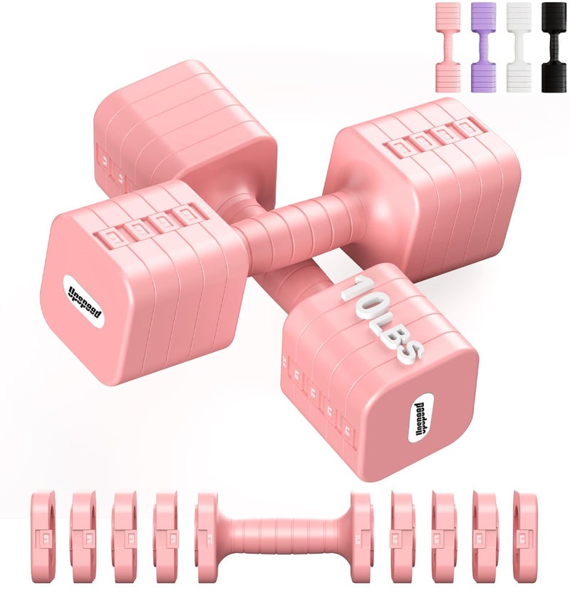 Upspeed 20LBS Dumbbell Set Adjustable Hand Weights for Women Men Adjust Dumbbells Sets for Home Gym Exercise Workout Strength Training Equipments Pink - Image 1