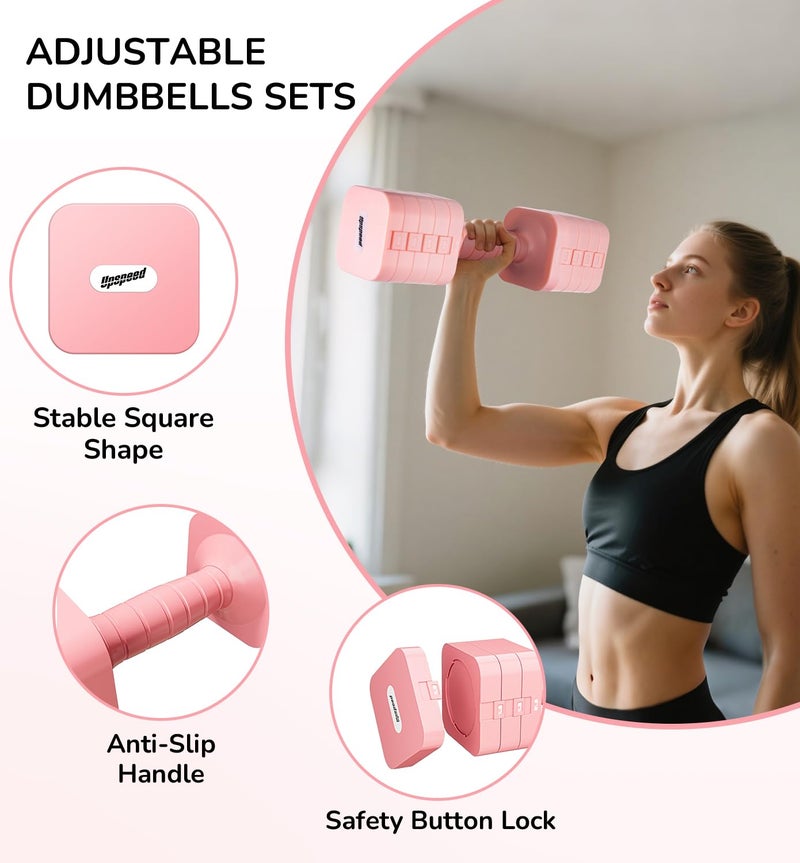 Upspeed 20LBS Dumbbell Set Adjustable Hand Weights for Women Men Adjust Dumbbells Sets for Home Gym Exercise Workout Strength Training Equipments Pink - Image 5