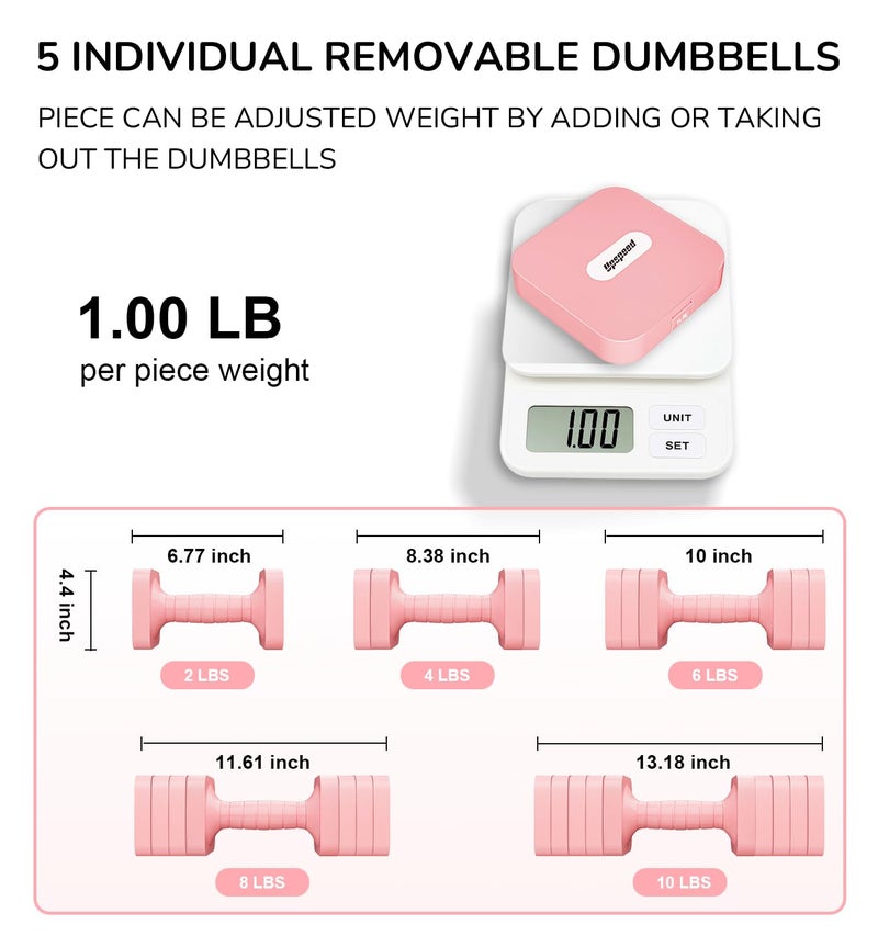 Upspeed 20LBS Dumbbell Set Adjustable Hand Weights for Women Men Adjust Dumbbells Sets for Home Gym Exercise Workout Strength Training Equipments Pink - Image 2