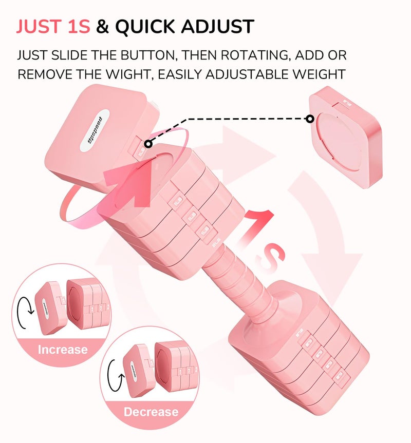 Upspeed 20LBS Dumbbell Set Adjustable Hand Weights for Women Men Adjust Dumbbells Sets for Home Gym Exercise Workout Strength Training Equipments Pink - Image 3