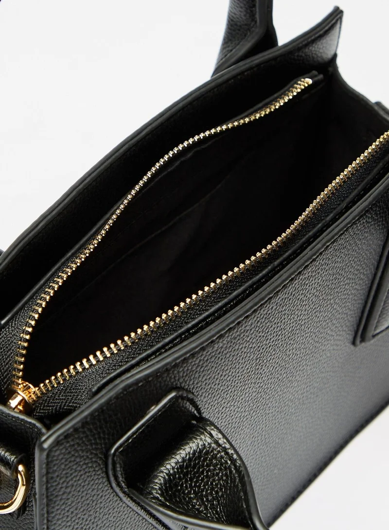 shoexpress Shoexpress Solid Tote Bag with Dual Handles and Detachable Strap Black