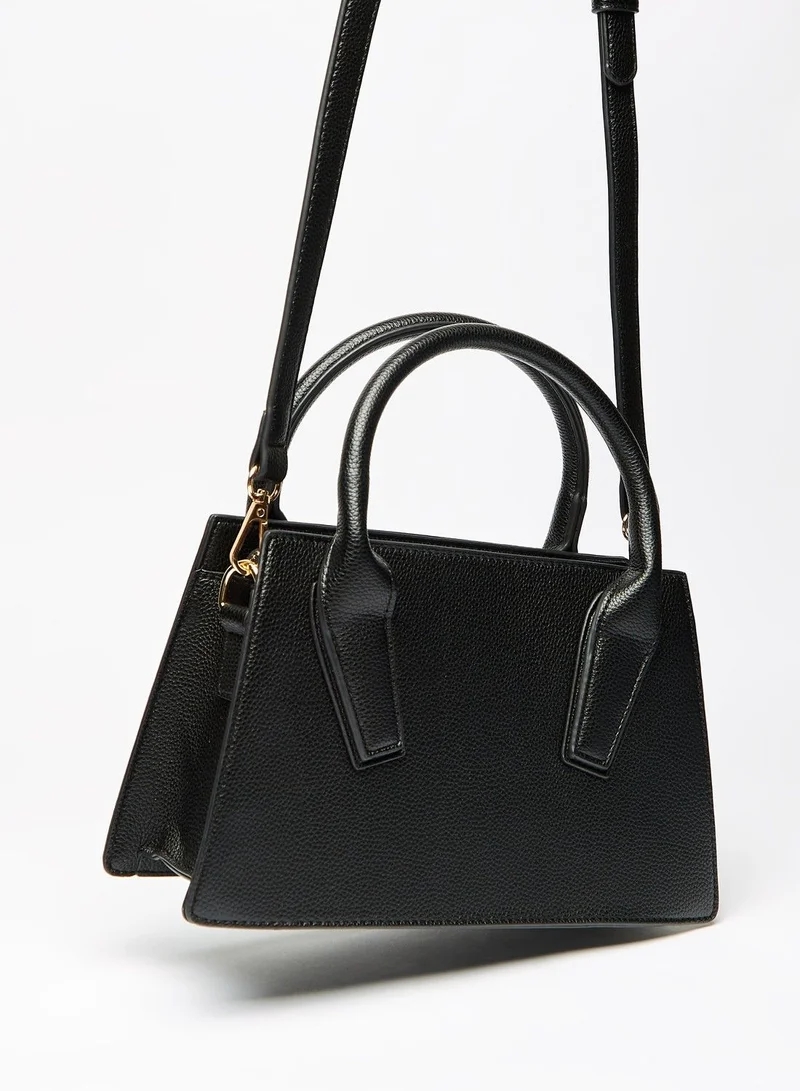 shoexpress Shoexpress Solid Tote Bag with Dual Handles and Detachable Strap Black