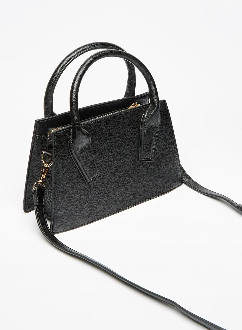 shoexpress Shoexpress Solid Tote Bag with Dual Handles and Detachable Strap Black