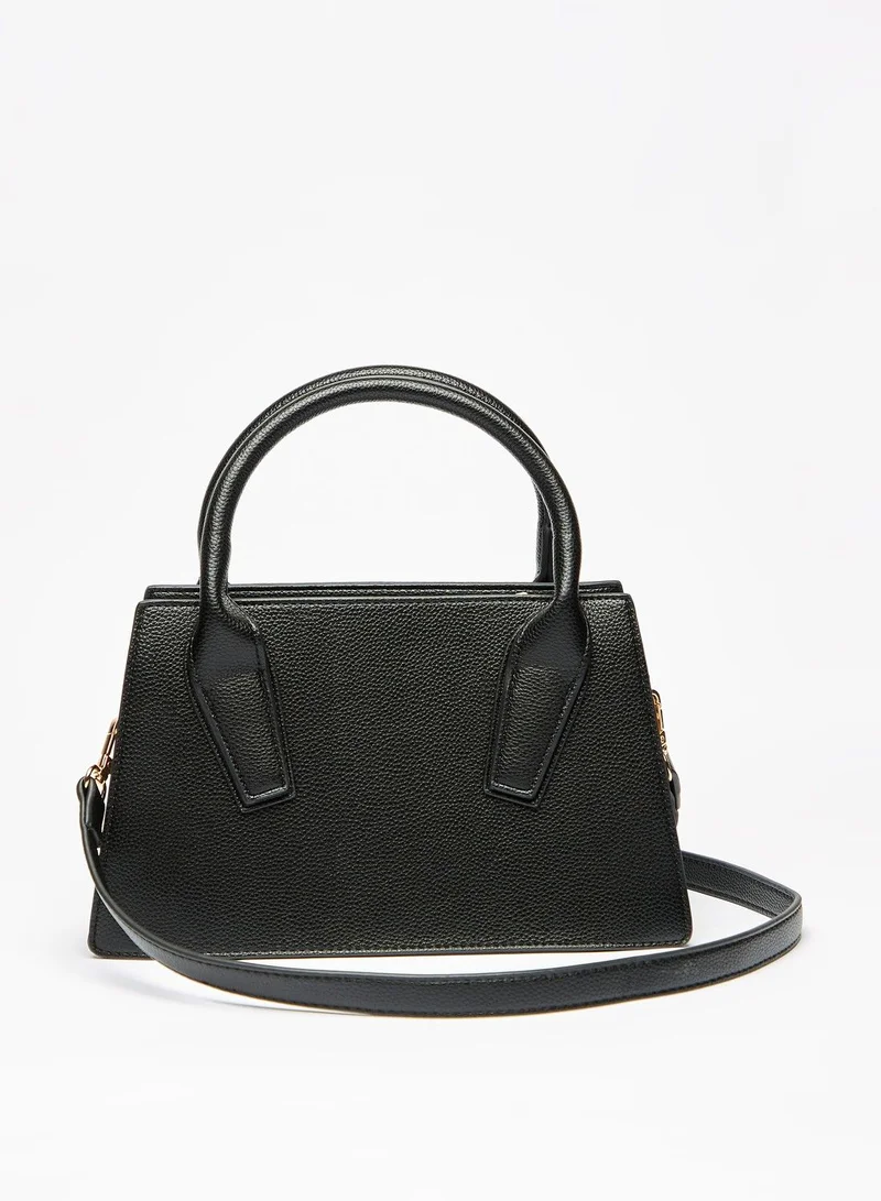 shoexpress Shoexpress Solid Tote Bag with Dual Handles and Detachable Strap Black