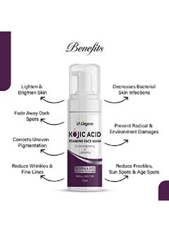 LA Organo Kojic Acid Foaming Face Wash Enriched with Licorice Vitamin C Niacinamide for Skin Brightening & Lightening Reduce Dark Spots Wrinkles & Fine Lines 100 ML  - Image 4