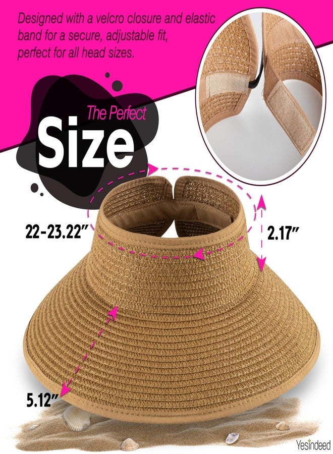 YESINDEED Women’s Sun Visor - UPF 50+ Protection, Wide Brim, Adjustable, Ponytail-Friendly, Packable - Ideal for Travel & Beach (US, Alpha, One Size, Straw) - Image 3