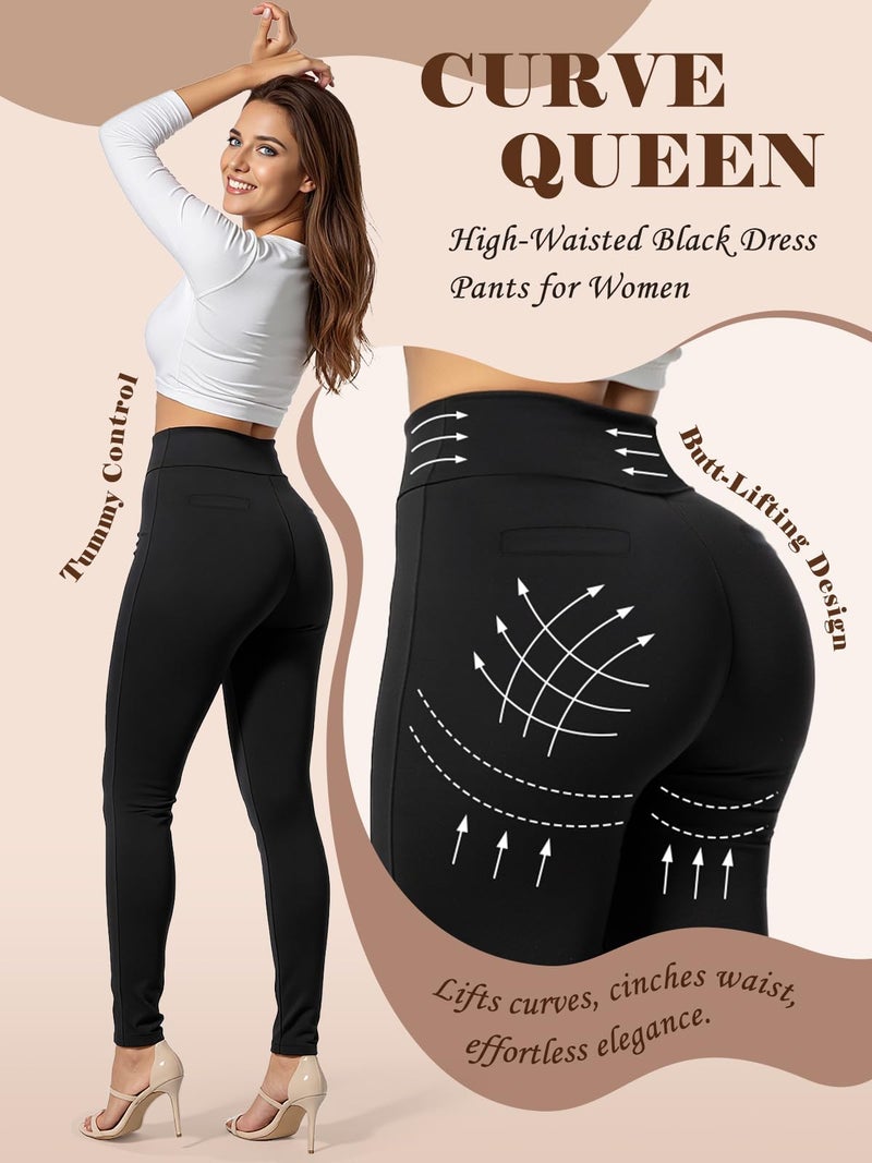 Tyllmann Black Dress Pants Women, Waist Super Comfy Ultra Stretch Skinny Pants, Perfect for Work, Travel, Office, Dates and Party Nights Out - Image 2