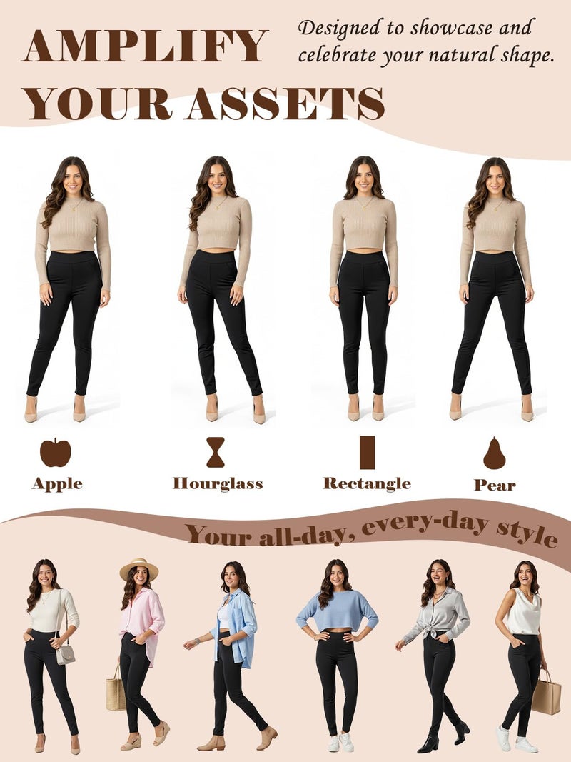 Tyllmann Black Dress Pants Women, Waist Super Comfy Ultra Stretch Skinny Pants, Perfect for Work, Travel, Office, Dates and Party Nights Out - Image 5
