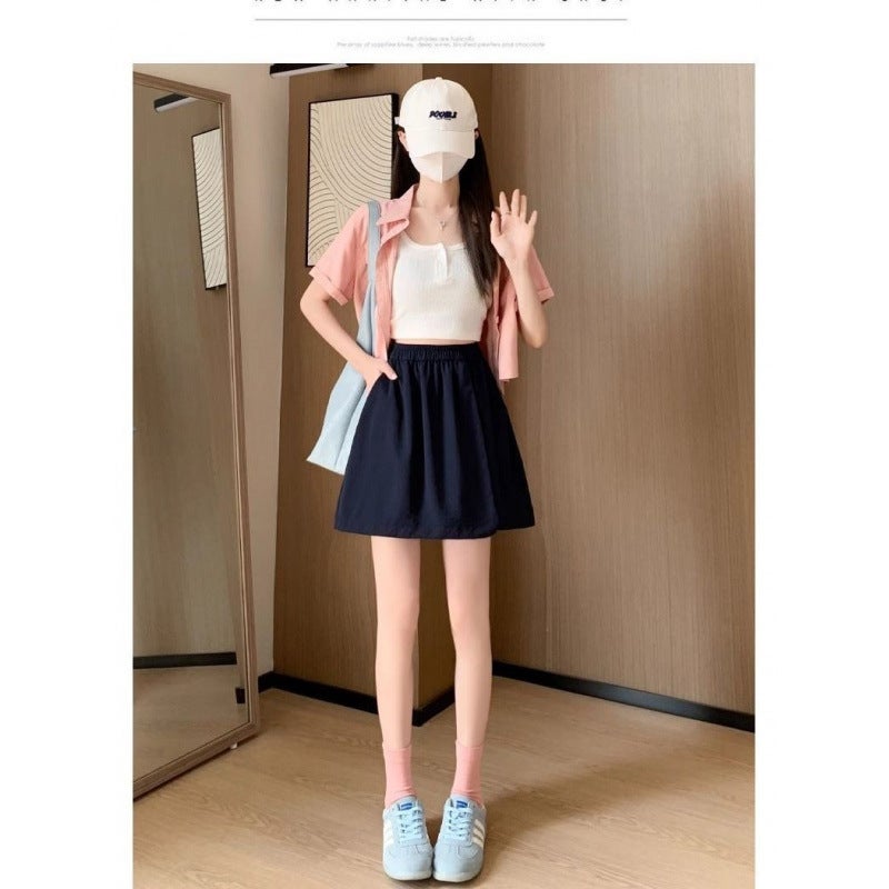 Navy Blue Workwear Skirt Women'S Summer Thin High Waist A- Line Wide Leg Slimming Yamamoto Quick-Dry Short Pants Skirt - Image 3