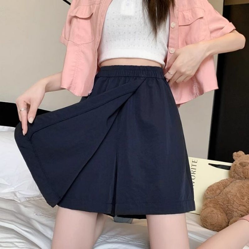 Navy Blue Workwear Skirt Women'S Summer Thin High Waist A- Line Wide Leg Slimming Yamamoto Quick-Dry Short Pants Skirt - Image 2