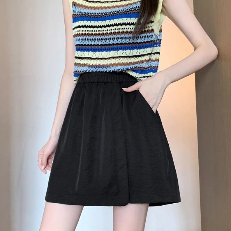 Navy Blue Workwear Skirt Women'S Summer Thin High Waist A- Line Wide Leg Slimming Yamamoto Quick-Dry Short Pants Skirt - Image 1