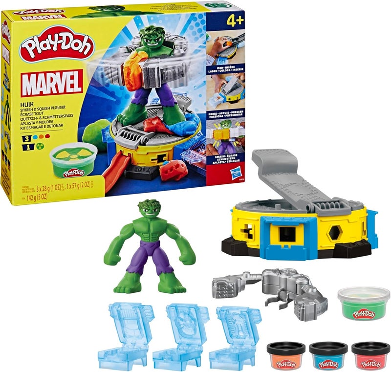 Play-Doh مجموعة ألعاب أطفال مارفل هالك سماش وسكويش مع تمثال عمل مرن وإكسسوارات، ألعاب خيال للصبية والفتيات من 4 سنوات وما فوق - Image 1