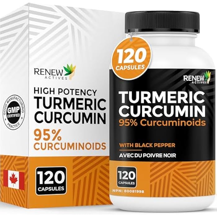 Renew Actives Turmeric Curcumin with Black Pepper – 600MG Turmeric Root, 100MG Curcuminoids per 2 Capsules – Supports Digestion, Liver Health, Joint Relief & Mobility – Made in Canada – 120 Capsules - Image 1