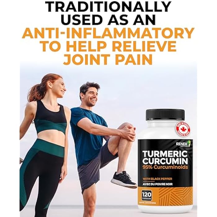 Renew Actives Turmeric Curcumin with Black Pepper – 600MG Turmeric Root, 100MG Curcuminoids per 2 Capsules – Supports Digestion, Liver Health, Joint Relief & Mobility – Made in Canada – 120 Capsules - Image 3