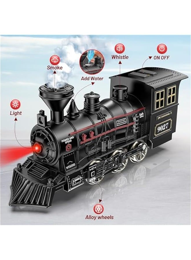 هوت بي مجموعة قطار - العاب قطار معدنية مع مسارات فاخرة وراكب متوهج، مجموعات قطار ال حول الشجرة مع دخان واضواء واصوات مجموعة قطار العاب للاطفال بعمر 3 4 5 6 7 سنوات فما فوق هدايا للاولاد - Image 2