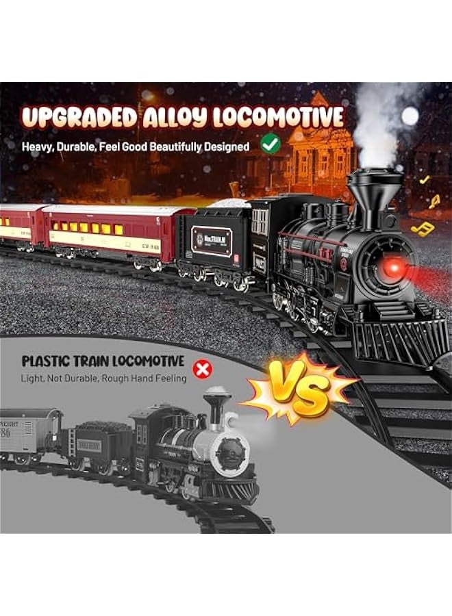 هوت بي مجموعة قطار - العاب قطار معدنية مع مسارات فاخرة وراكب متوهج، مجموعات قطار ال حول الشجرة مع دخان واضواء واصوات مجموعة قطار العاب للاطفال بعمر 3 4 5 6 7 سنوات فما فوق هدايا للاولاد - Image 3