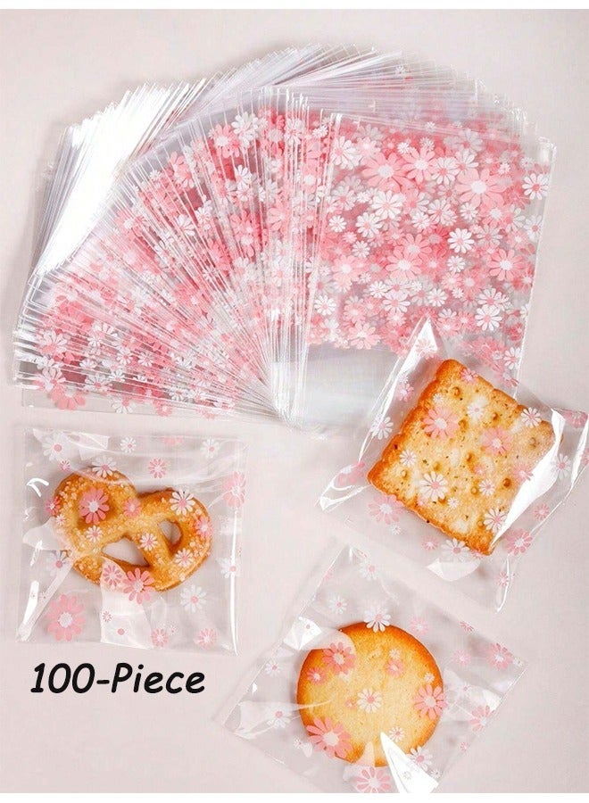 KOOKNA Plastic Bag Self-Adhesive, Candy Bags and Cookies Bags, 100-Piece Small Plastic Bag, Pink Floral Cellophane Pouches, Food Freshness and Secure Sealing, 7x7cm - Image 2