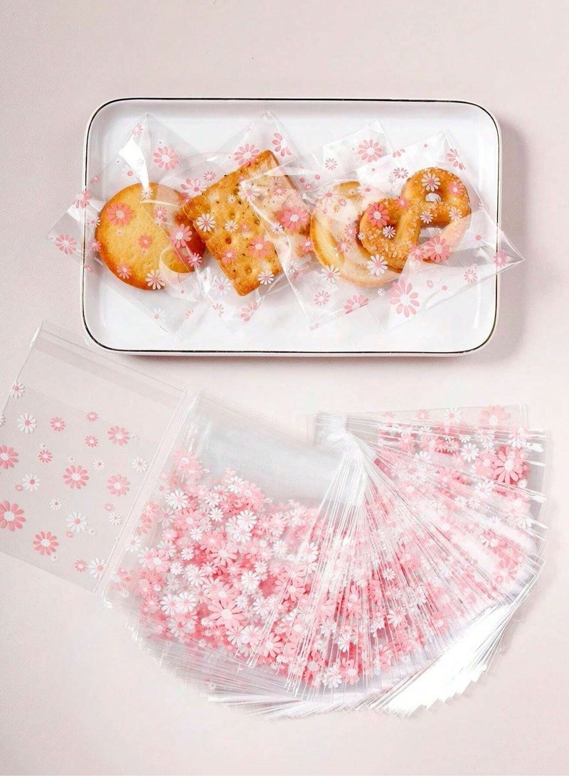 KOOKNA Plastic Bag Self-Adhesive, Candy Bags and Cookies Bags, 100-Piece Small Plastic Bag, Pink Floral Cellophane Pouches, Food Freshness and Secure Sealing, 7x7cm - Image 5