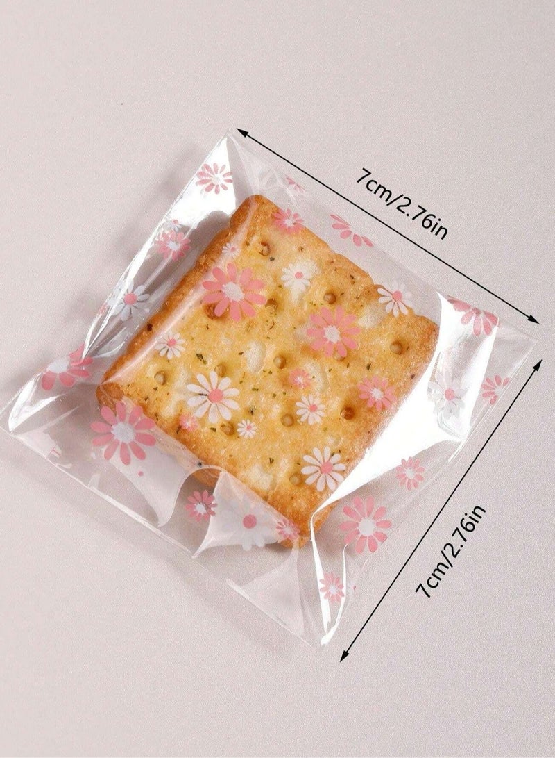 KOOKNA Plastic Bag Self-Adhesive, Candy Bags and Cookies Bags, 100-Piece Small Plastic Bag, Pink Floral Cellophane Pouches, Food Freshness and Secure Sealing, 7x7cm - Image 4