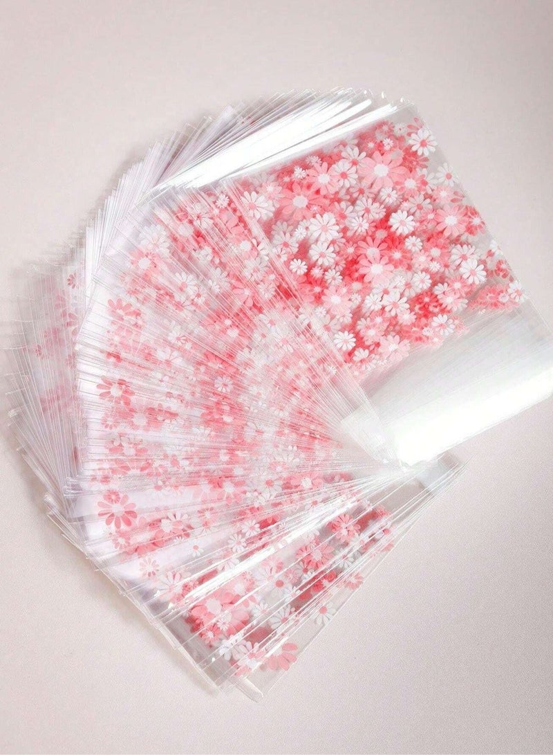 KOOKNA Plastic Bag Self-Adhesive, Candy Bags and Cookies Bags, 100-Piece Small Plastic Bag, Pink Floral Cellophane Pouches, Food Freshness and Secure Sealing, 7x7cm - Image 3