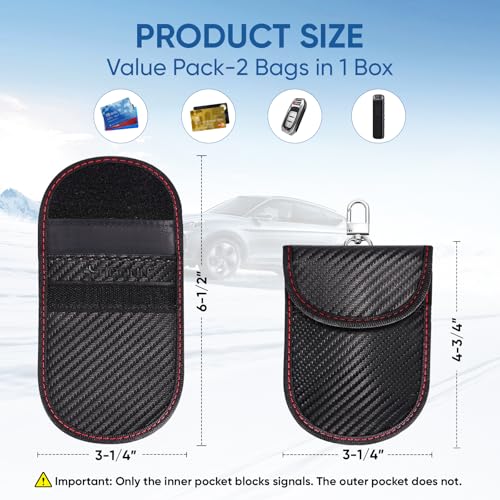 TICONN 2PK Faraday Bags for Car Keys Fob, 3.25"X4.75" Faraday Cage Protector, Car RFID Signal Blocking, Anti-Theft Pouch Anti-Hacking Case Blocker (Black, S) - Image 5