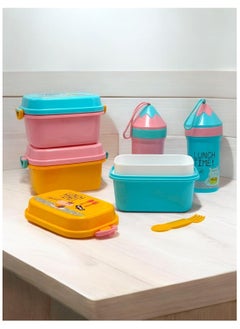 QSHOP QSHOP® Lunch Box with Drinking Bottle Bento Lunch Box Set for Kids Girls Boys Leakproof Portable Containers Multiple Compartments for School Safe BPA Free  - Image 2