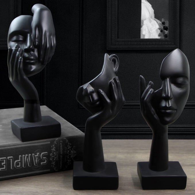 3 PCS THINKER STATUEMODERN HOME RESIN SCULPTURESCOLLECTIBLE FIGURINES FOR HOME OFFICE BOOKSHELF DESKTOP DECORBLACK