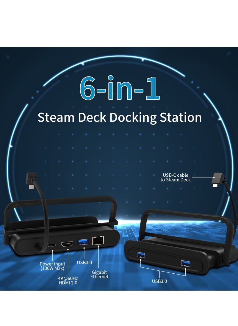 Y&D Docking Station for Steam Deck, 6-in-1 Foldable Deck Dock with HDMI 2.0 4K@60Hz, 1000Mbps LAN, 3 USB3.0 and 100W USB-C Charging Port Valve Black  - Image 3