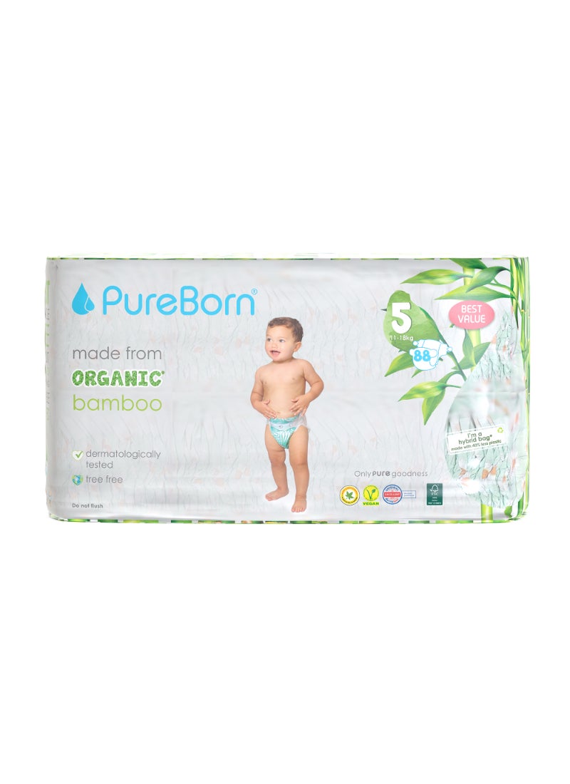 PureBorn Organic Diapers Size-5 11-18 kg Master Value Pack Daisy Print 88 Diapers - Image 1